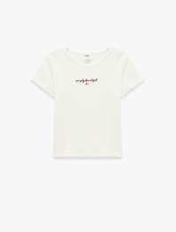 Pamuklu Kısa Kollu Bisiklet Yaka Baskılı Tişört