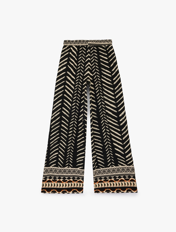  Viskon Salda Kumaş Cepli Geniş Paça Desenli Pantolon