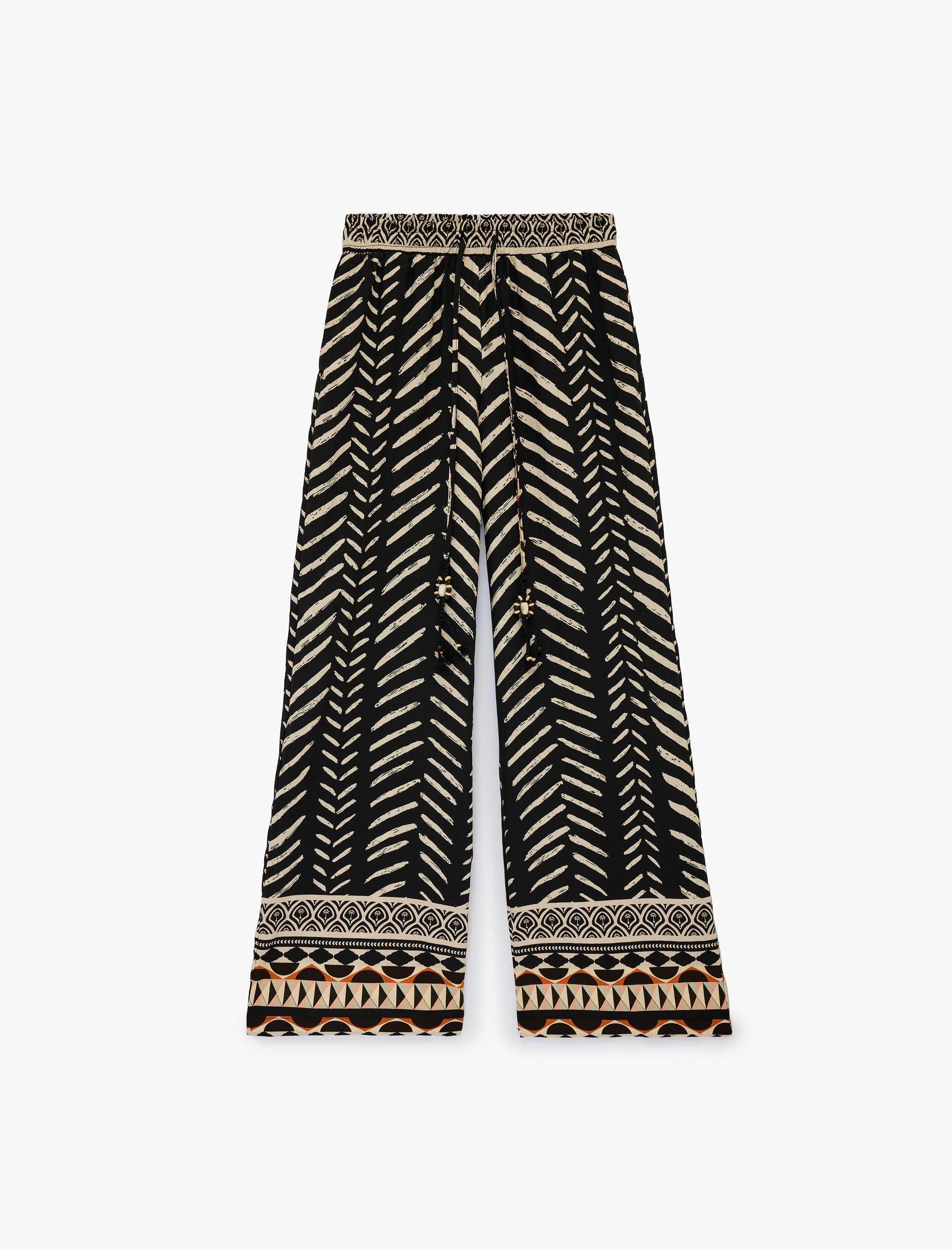   Viskon Salda Kumaş Cepli Geniş Paça Desenli Pantolon