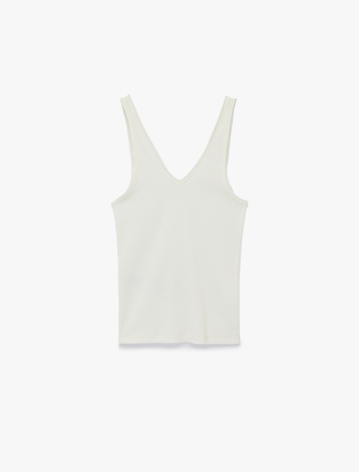  Pamuklu Slim Fit Kaşkorse V Yaka Kolsuz Bluz