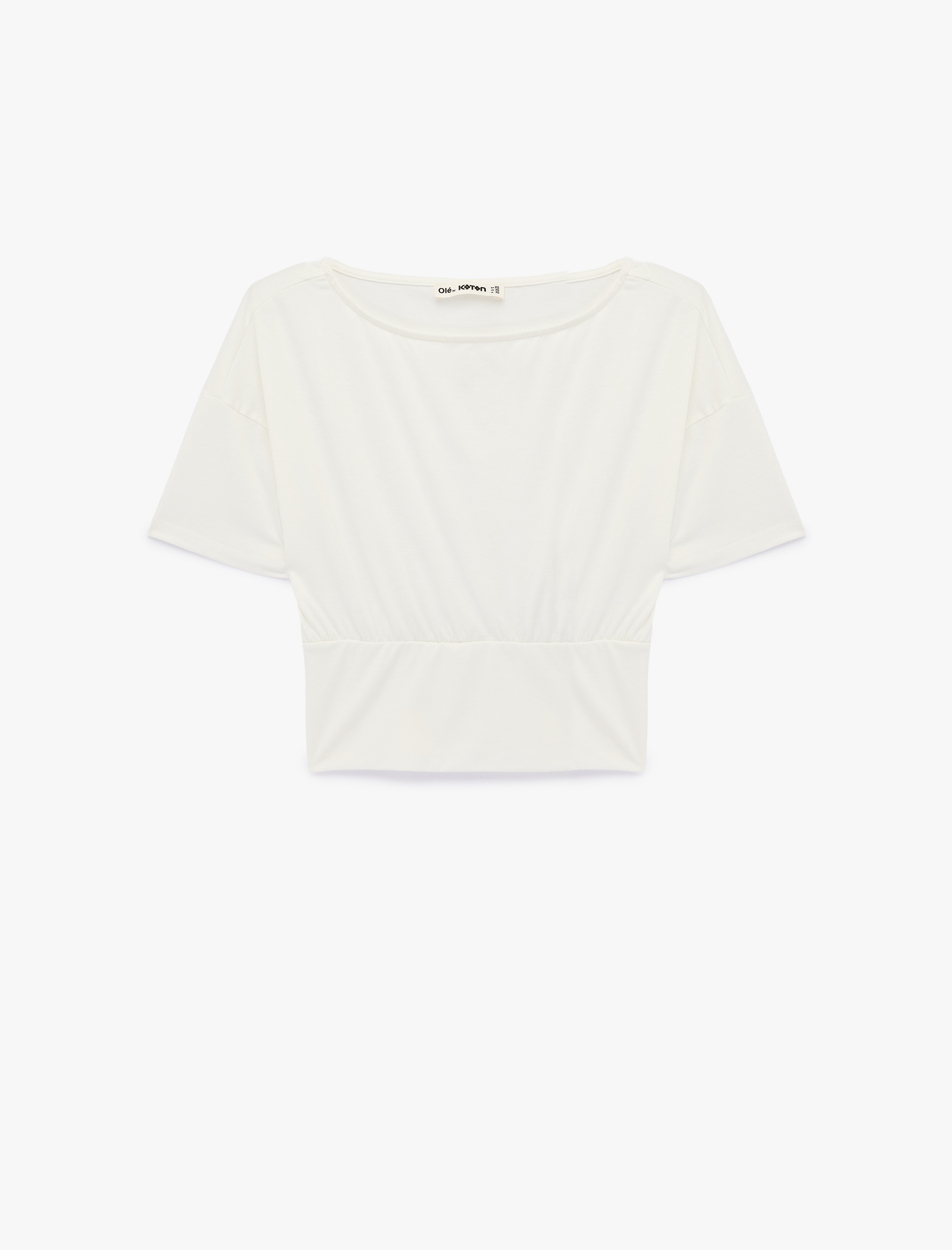   Kısa Kollu Viskon Karışımlı Kayık Yaka Crop Tişört