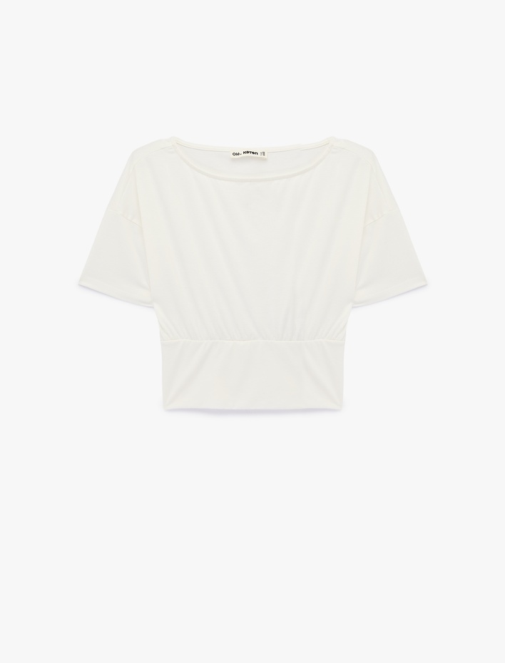  Kısa Kollu Viskon Karışımlı Kayık Yaka Crop Tişört