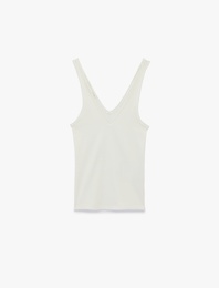 Pamuklu Slim Fit Kaşkorse V Yaka Kolsuz Bluz