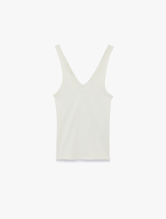  Pamuklu Slim Fit Kaşkorse V Yaka Kolsuz Bluz