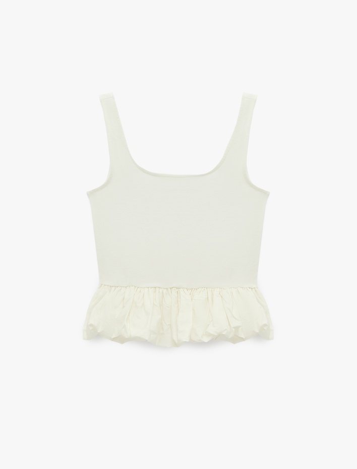  Pamuklu Kolsuz Kare Yaka Balon Bluz