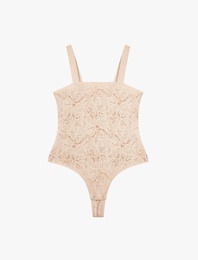Kare Yaka Askılı Dantelli Bodysuit