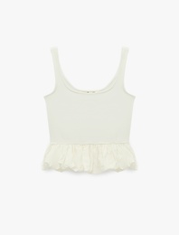 Pamuklu Kolsuz Kare Yaka Balon Bluz