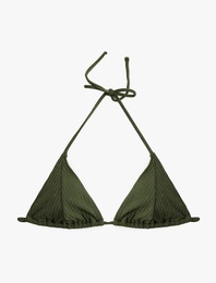 Boyundan Bağlamalı Simli Üçgen Bikini Üstü