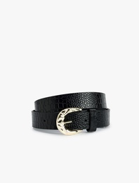 Kroko Desenli Suni Deri Metal Tokalı Kemer