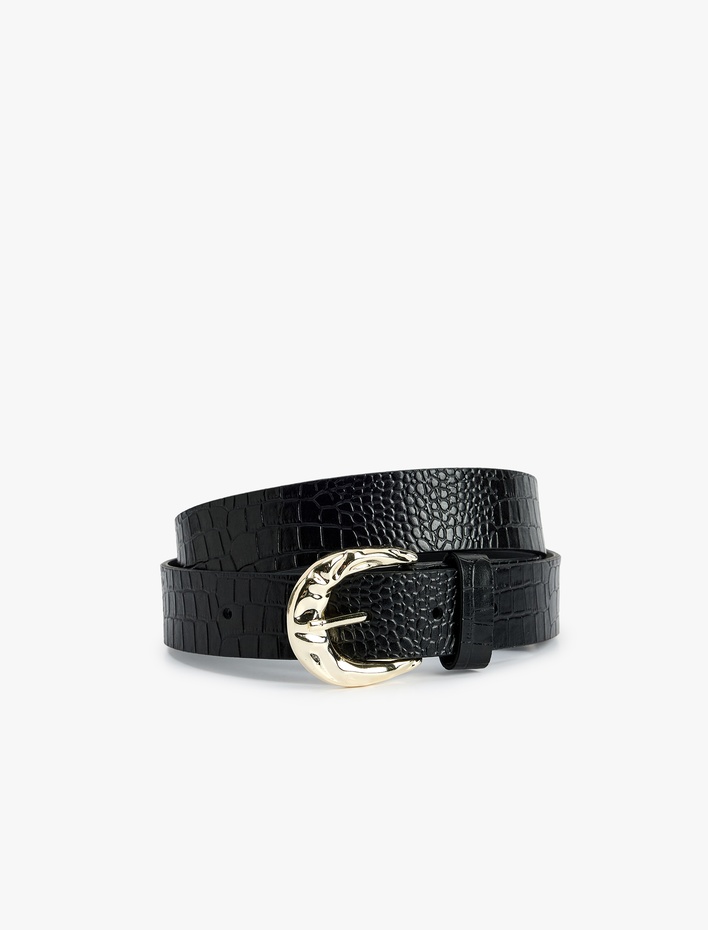 Kadın Kroko Desenli Suni Deri Metal Tokalı Kemer