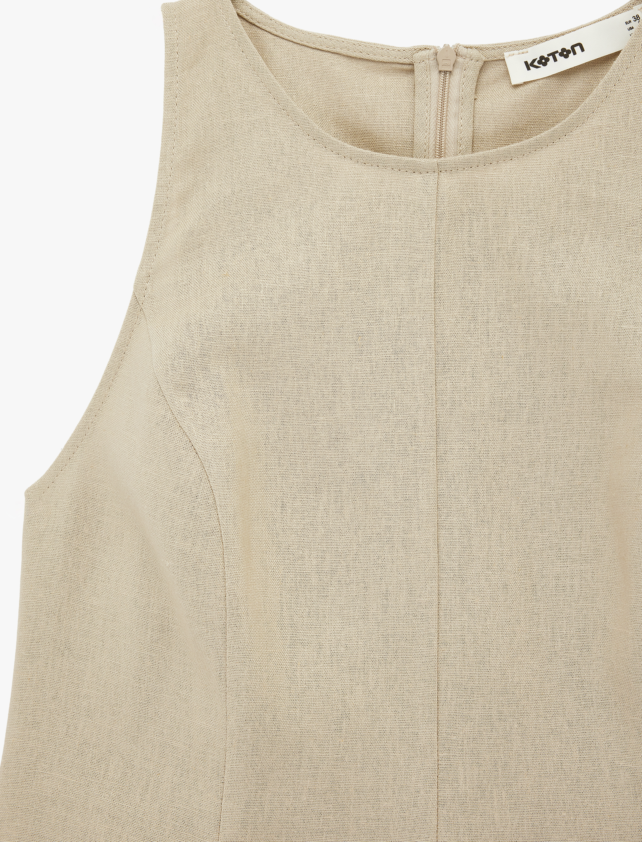   Bisiklet Yaka Kolsuz Peplum Keten Bluz