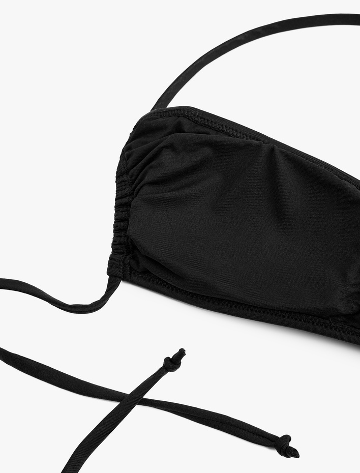  Varak Baskılı Parlak Büzgülü Straplez Bikini Üstü