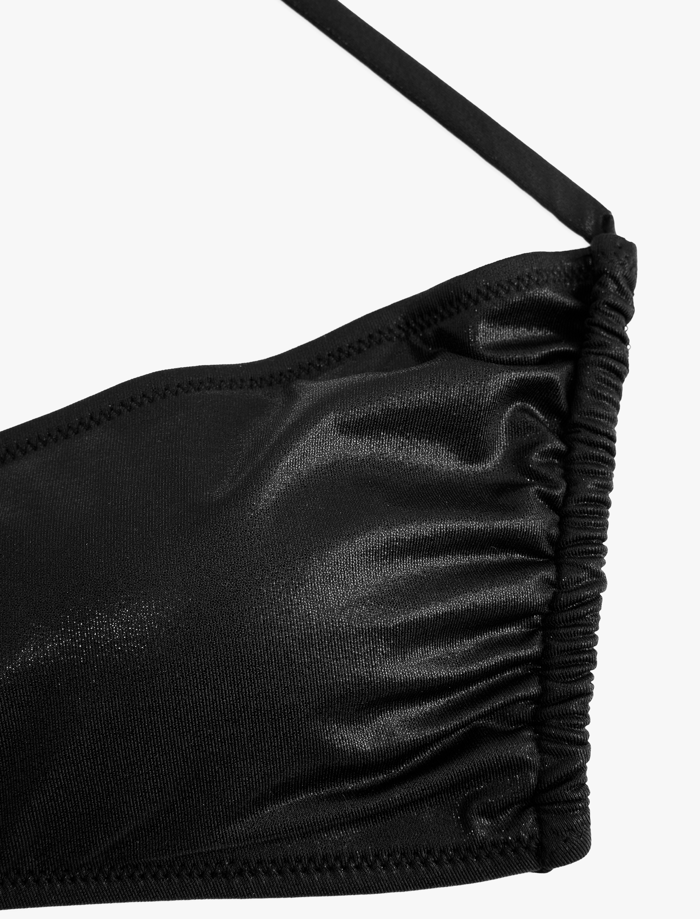   Varak Baskılı Parlak Büzgülü Straplez Bikini Üstü