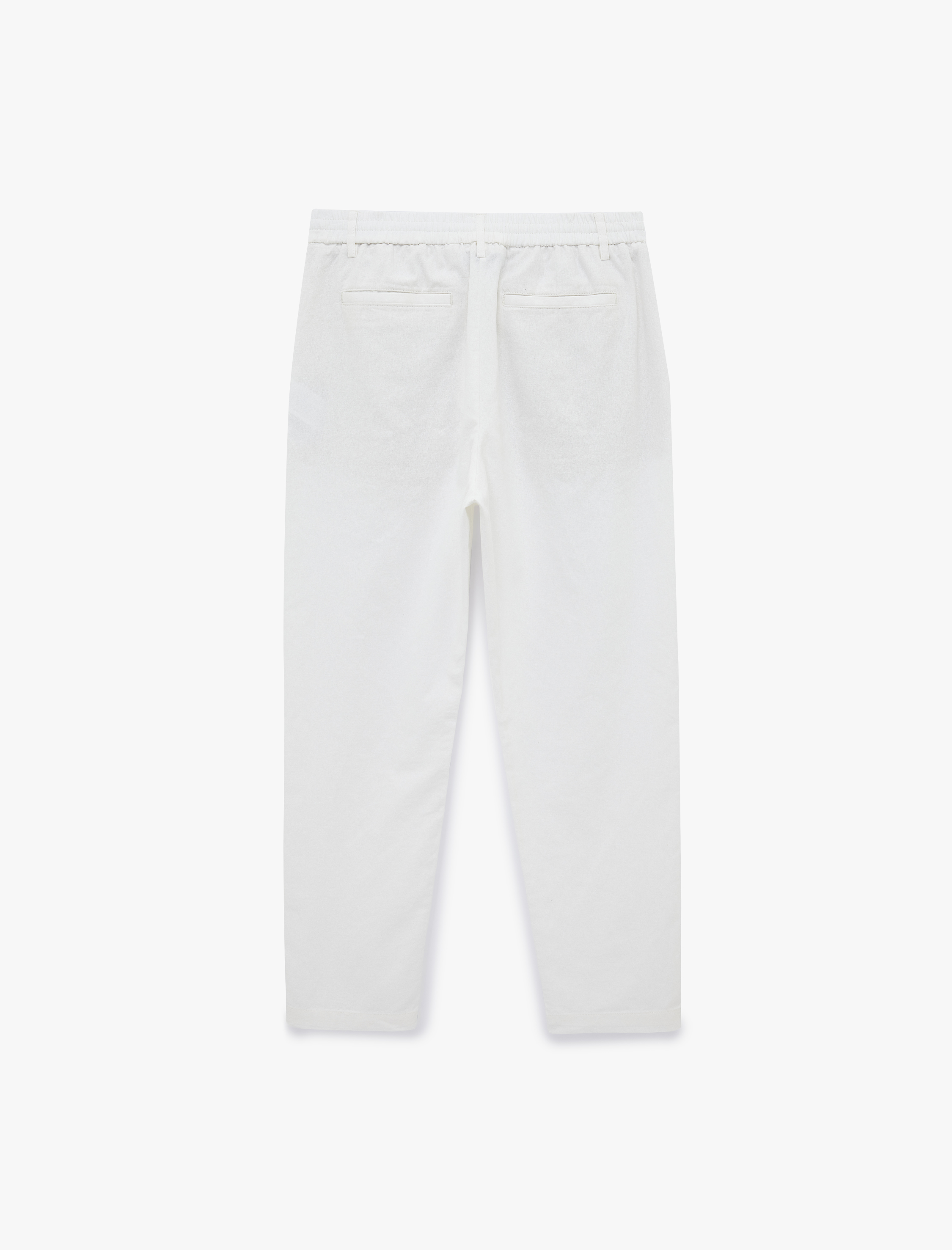   Regular Fit Beli Lastikli Düğmeli Düz Paça Keten Karışımlı Chino Pantolon