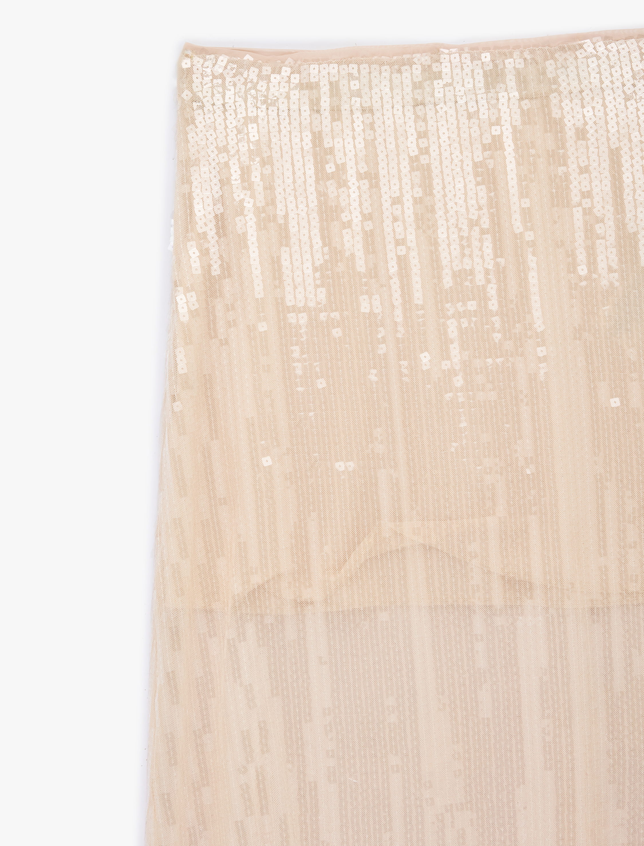   Yarım Astarlı Transparan Pul Payet İşlemeli Midi Etek