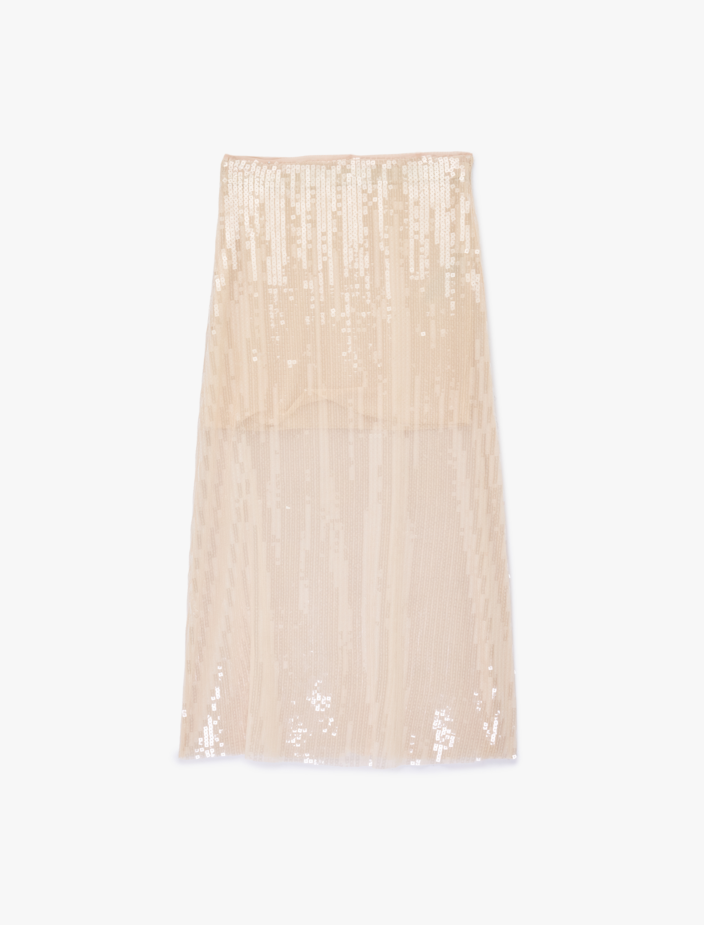   Yarım Astarlı Transparan Pul Payet İşlemeli Midi Etek