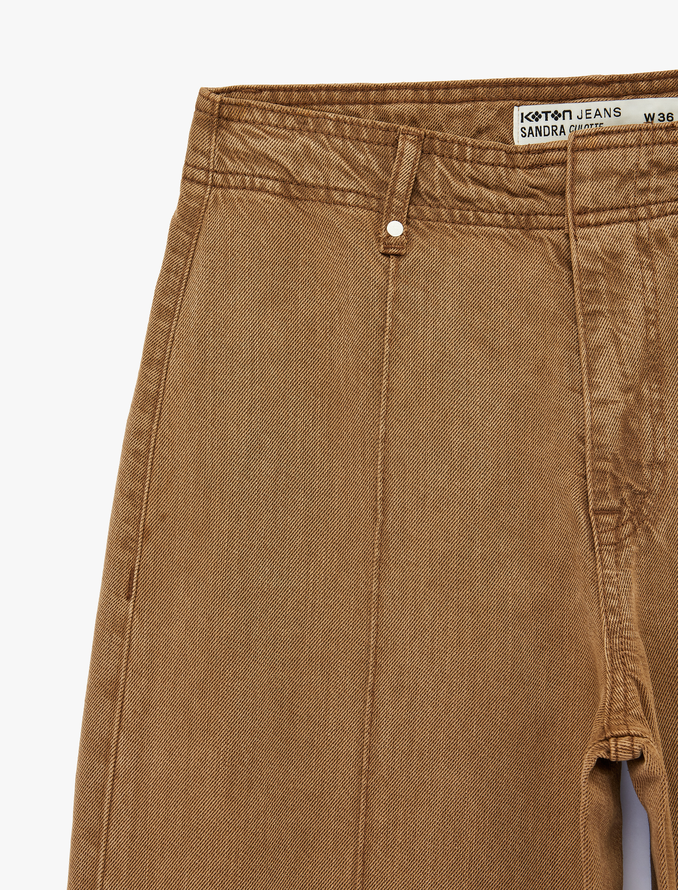   Normal Bel Cep Detaylı Nervürlü Kısa Geniş Paça Pantolon - Culotte Jeans