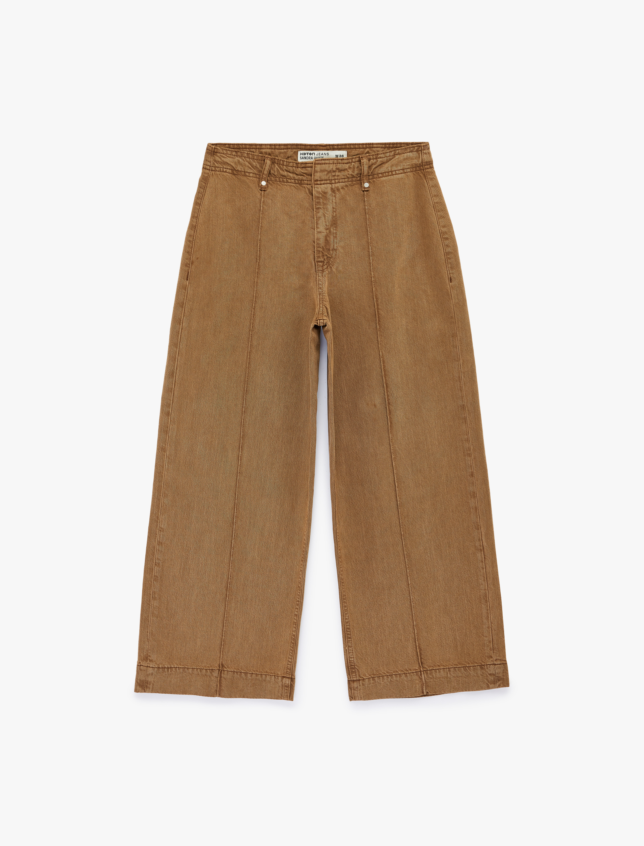   Normal Bel Cep Detaylı Nervürlü Kısa Geniş Paça Pantolon - Culotte Jeans