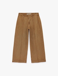 Normal Bel Cep Detaylı Nervürlü Kısa Geniş Paça Pantolon - Culotte Jeans