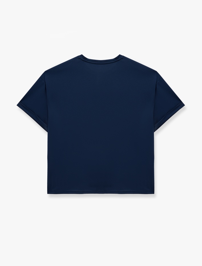  Yarım Kollu Bisiklet Yaka Baskılı Oversize Spor Tişört