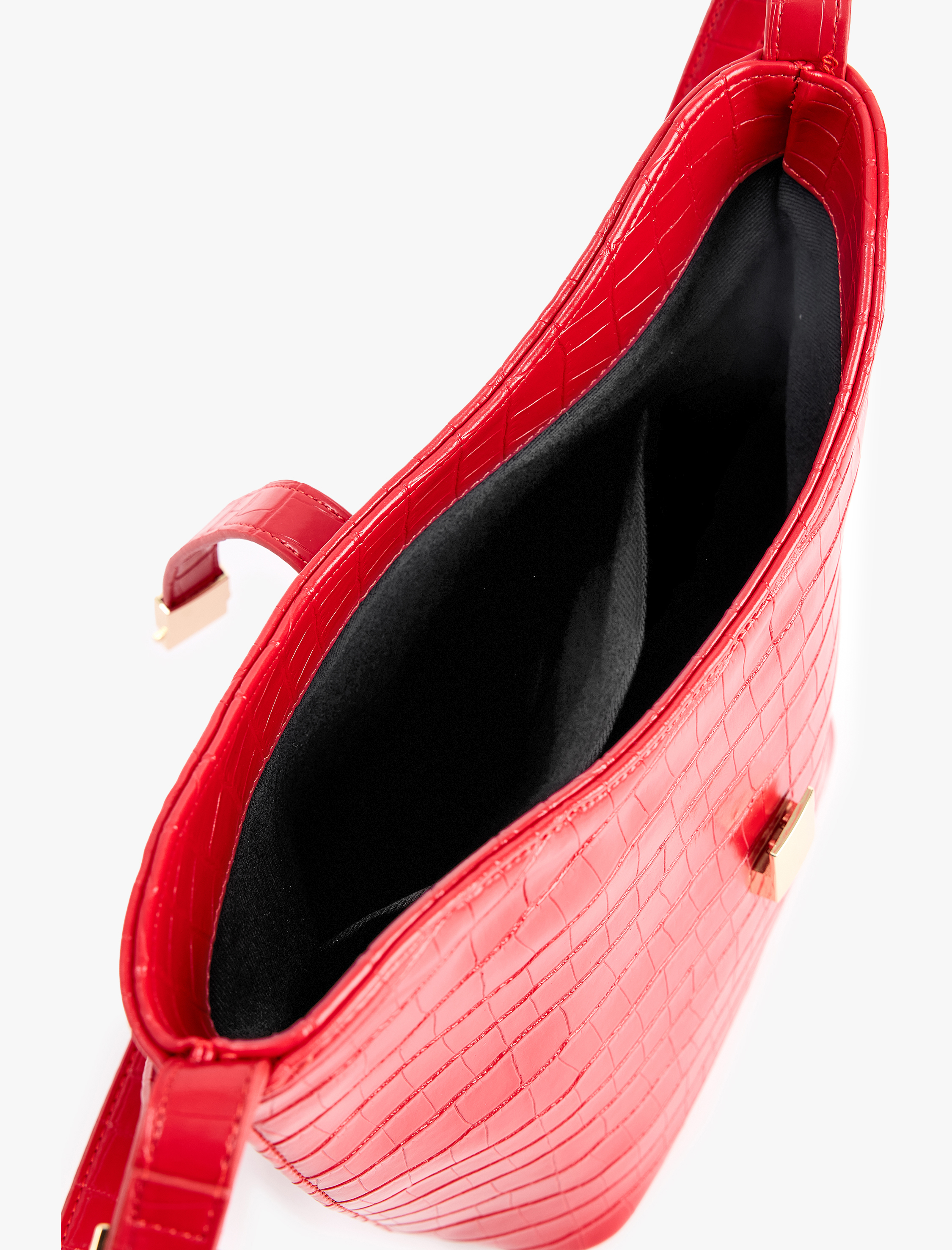  Kadın Kroko Desenli Suni Deri Metal Aksesuarlı Çapraz Çanta