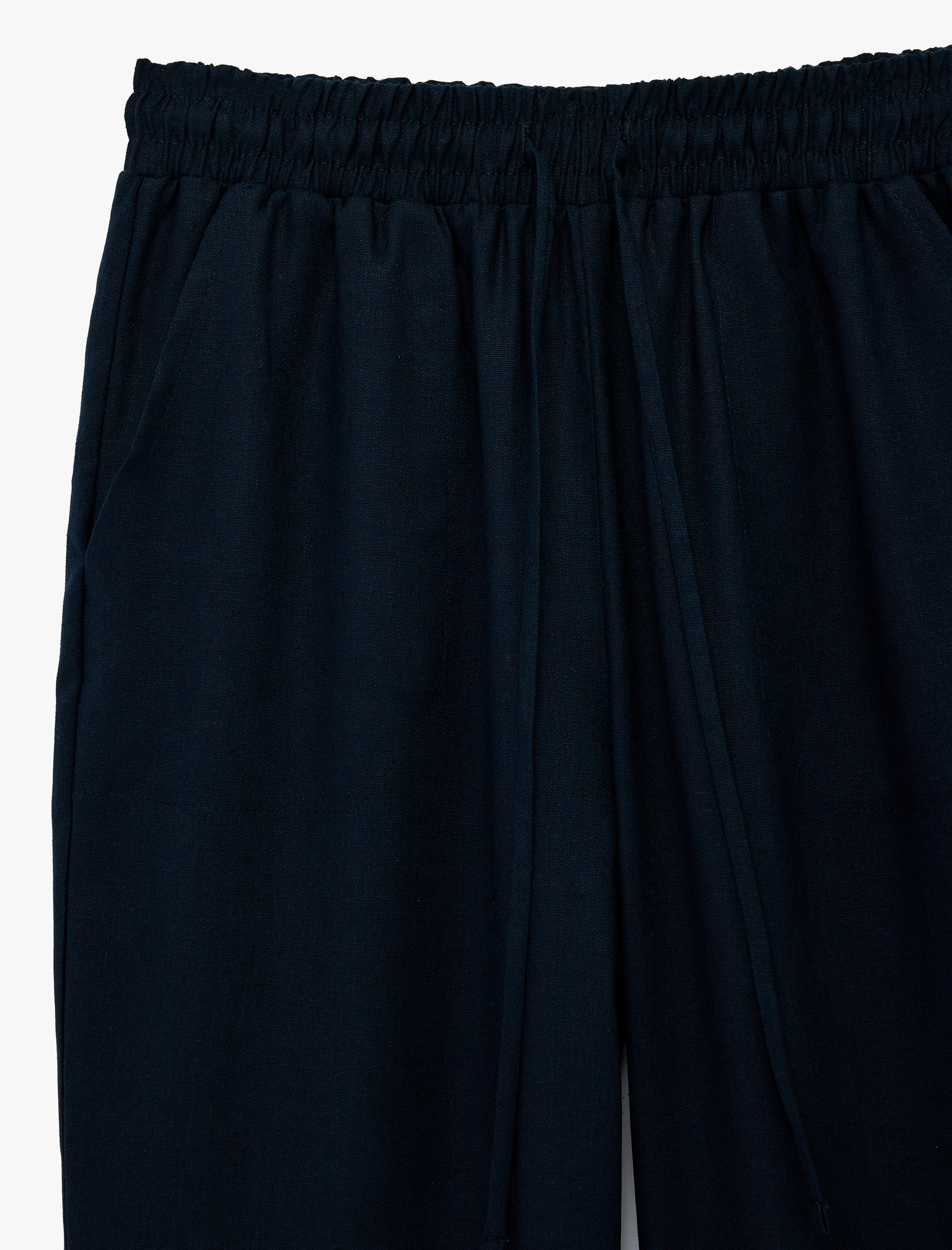   Beli Lastikli Bağlamalı Cepli Havuç Keten Pantolon