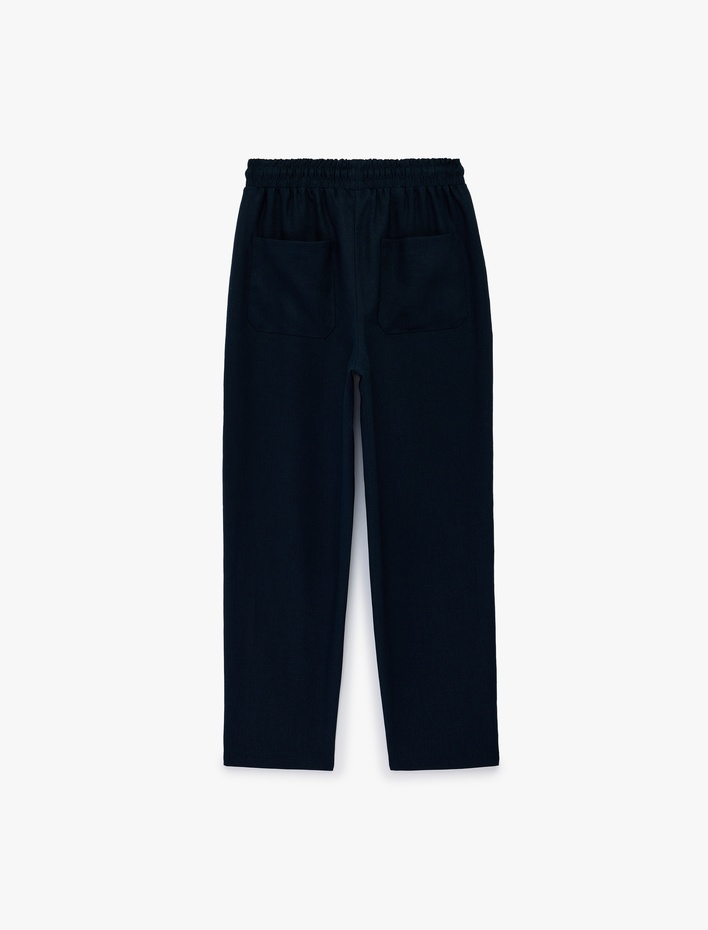  Beli Lastikli Bağlamalı Cepli Havuç Keten Pantolon