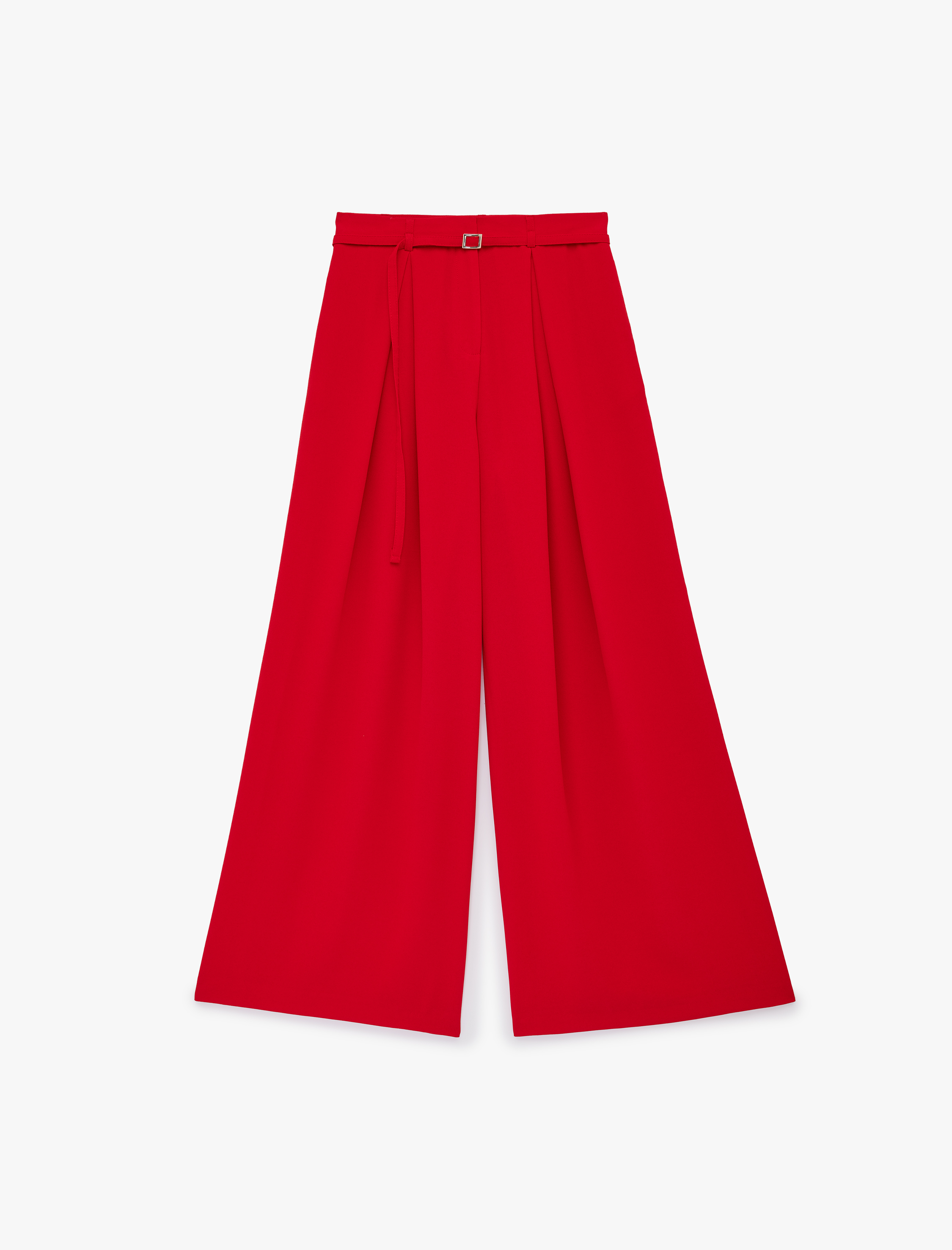   Krep Kumaş Pile Detaylı Geniş Paça Kemerli Palazzo Pantolon