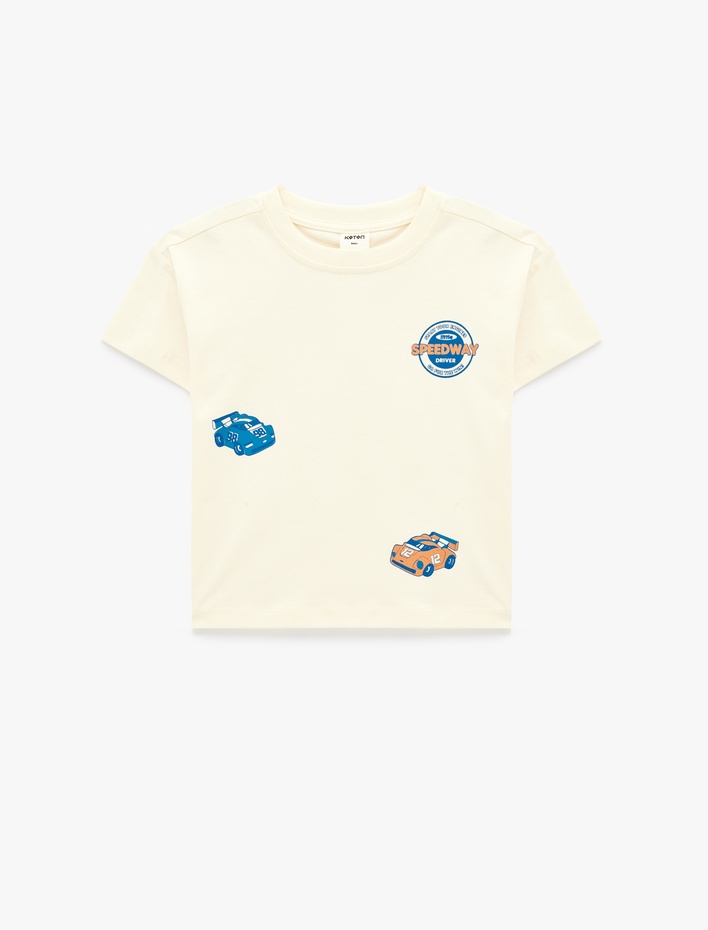 Erkek Bebek Baskılı Kısa Kollu Bisiklet Yaka Pamuklu Tişört