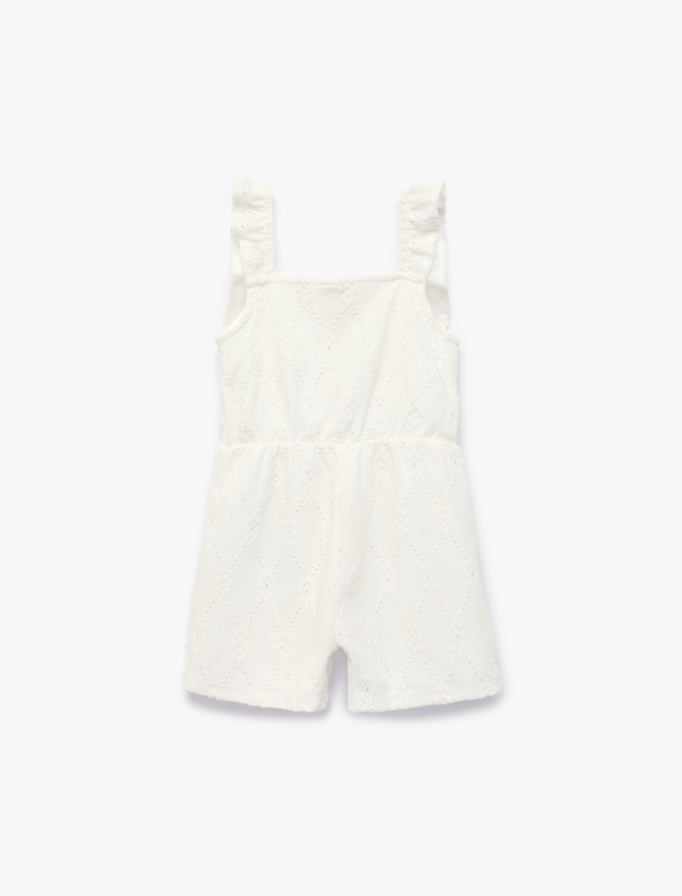  Kız Bebek Fırfırlı Düğmeli Kare Yaka Brodeli Kısa Tulum