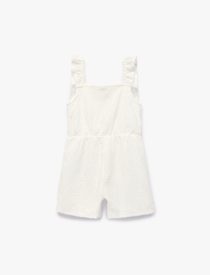 Kız Bebek Fırfırlı Düğmeli Kare Yaka Brodeli Kısa Tulum