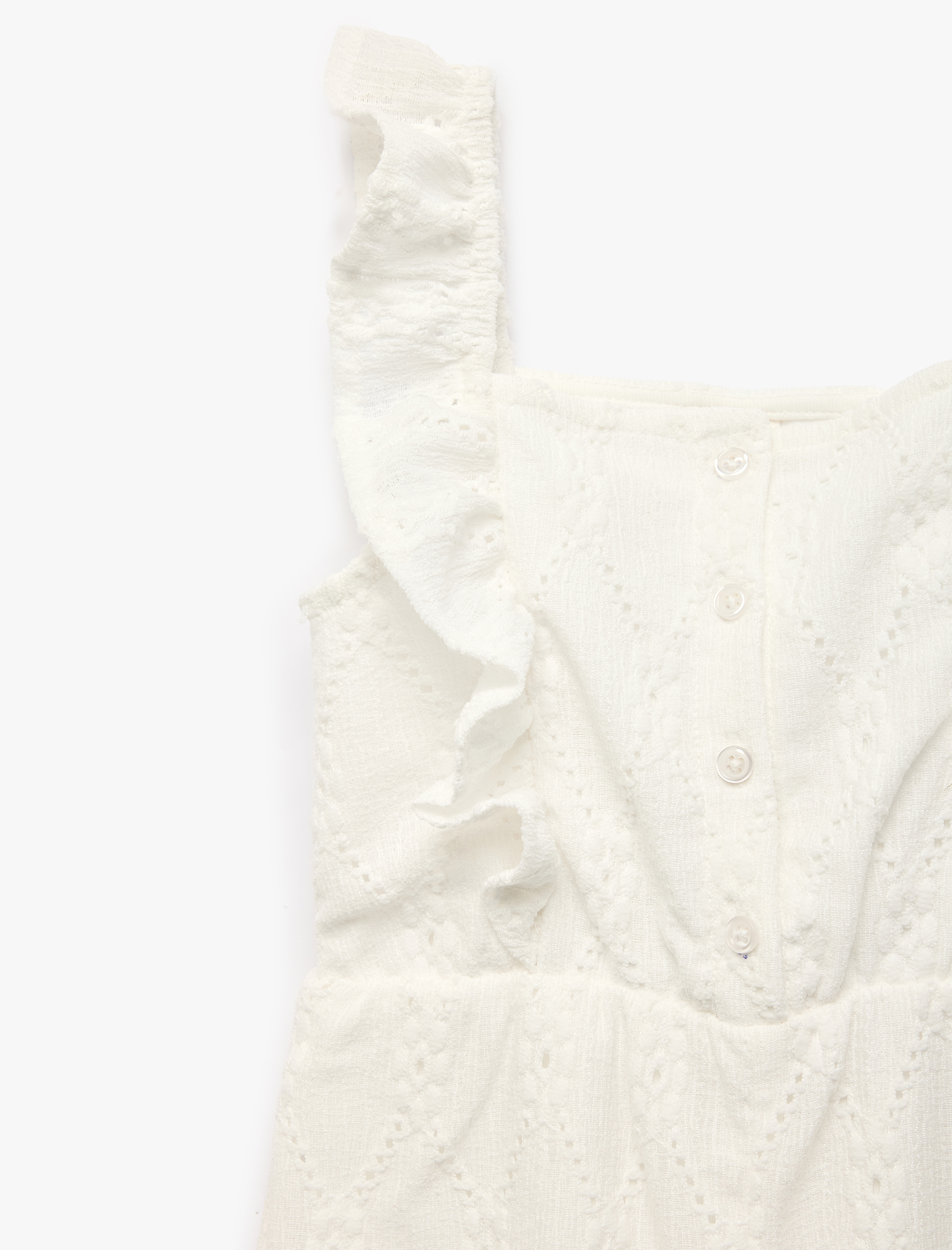  Kız Bebek Fırfırlı Düğmeli Kare Yaka Brodeli Kısa Tulum
