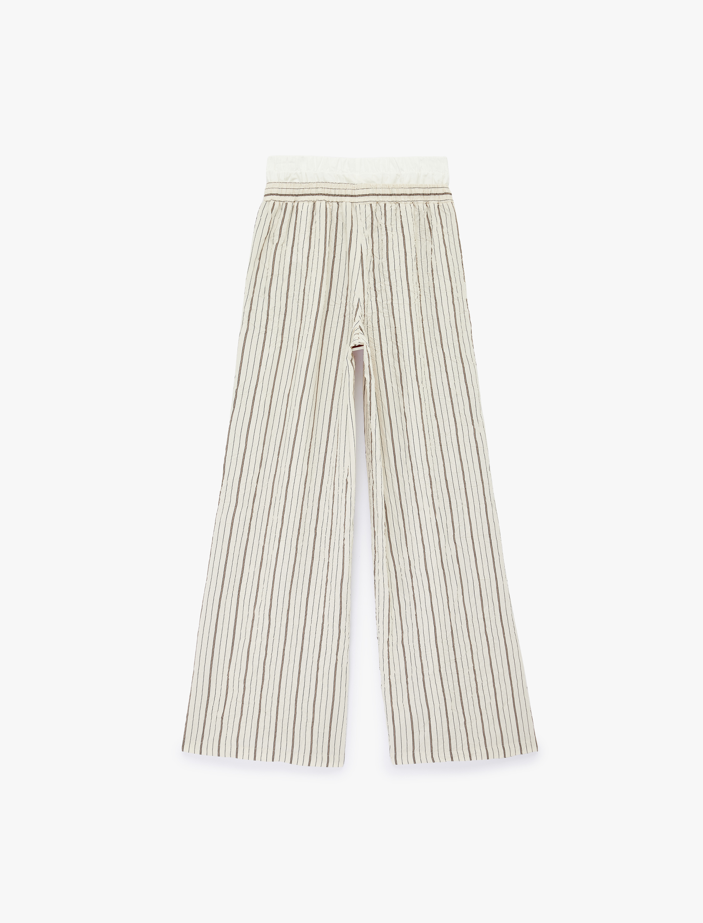   Viskon Kumaş Yüksek Bel Düğme Detaylı Geniş Paça Çizgili Pantolon