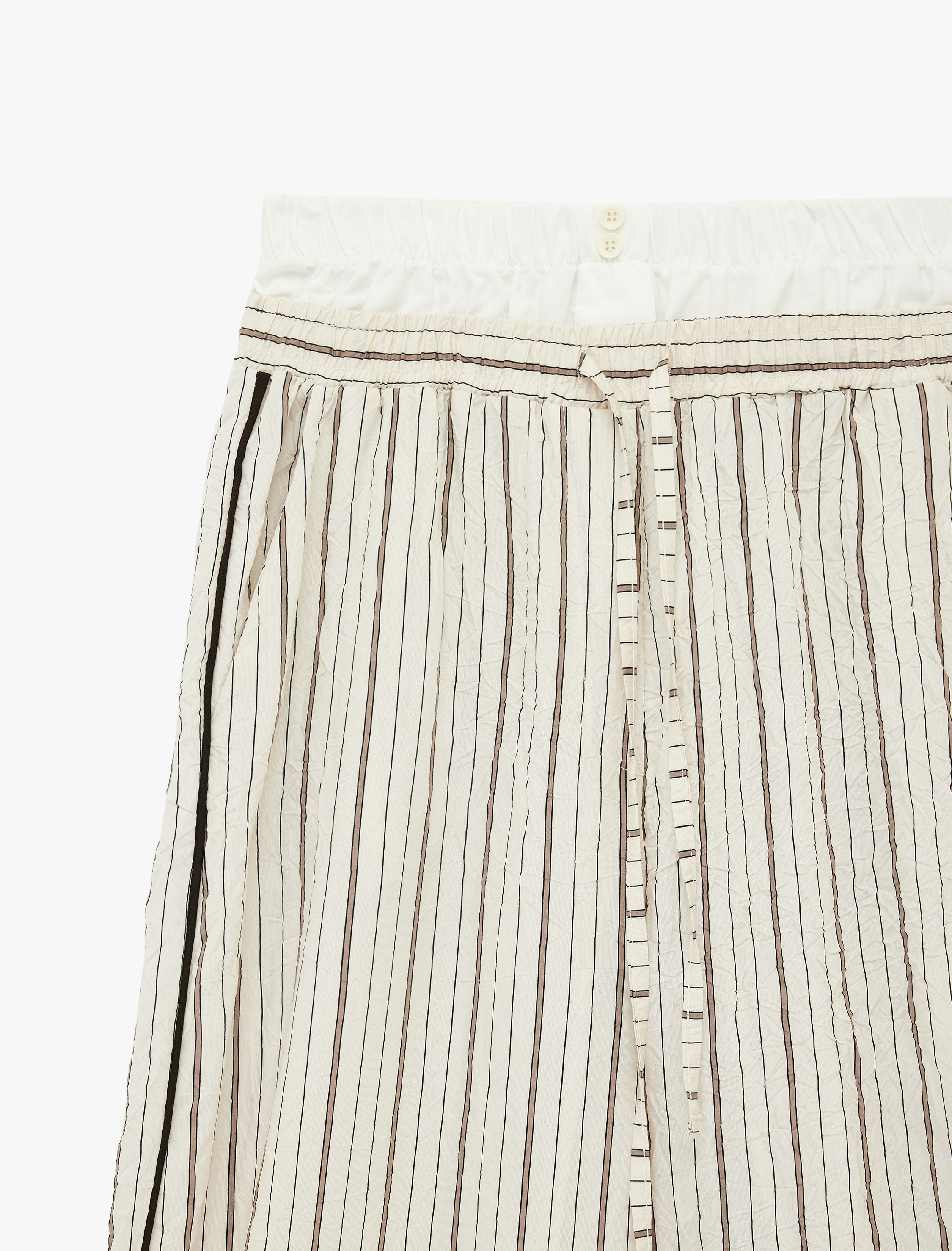   Viskon Kumaş Yüksek Bel Düğme Detaylı Geniş Paça Çizgili Pantolon