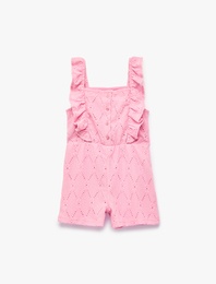 Fırfırlı Düğmeli Kare Yaka Brodeli Kısa Tulum