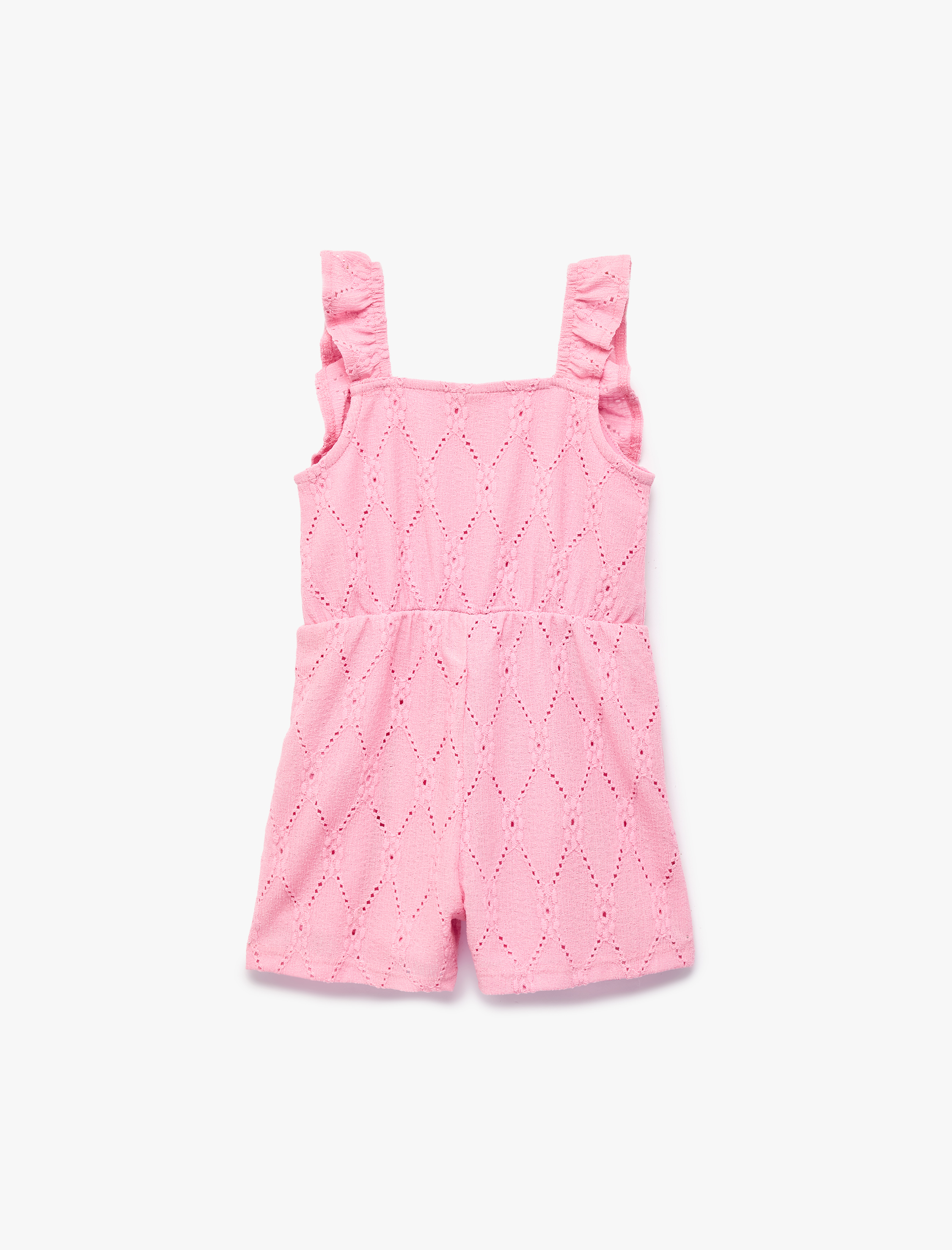  Kız Bebek Fırfırlı Düğmeli Kare Yaka Brodeli Kısa Tulum