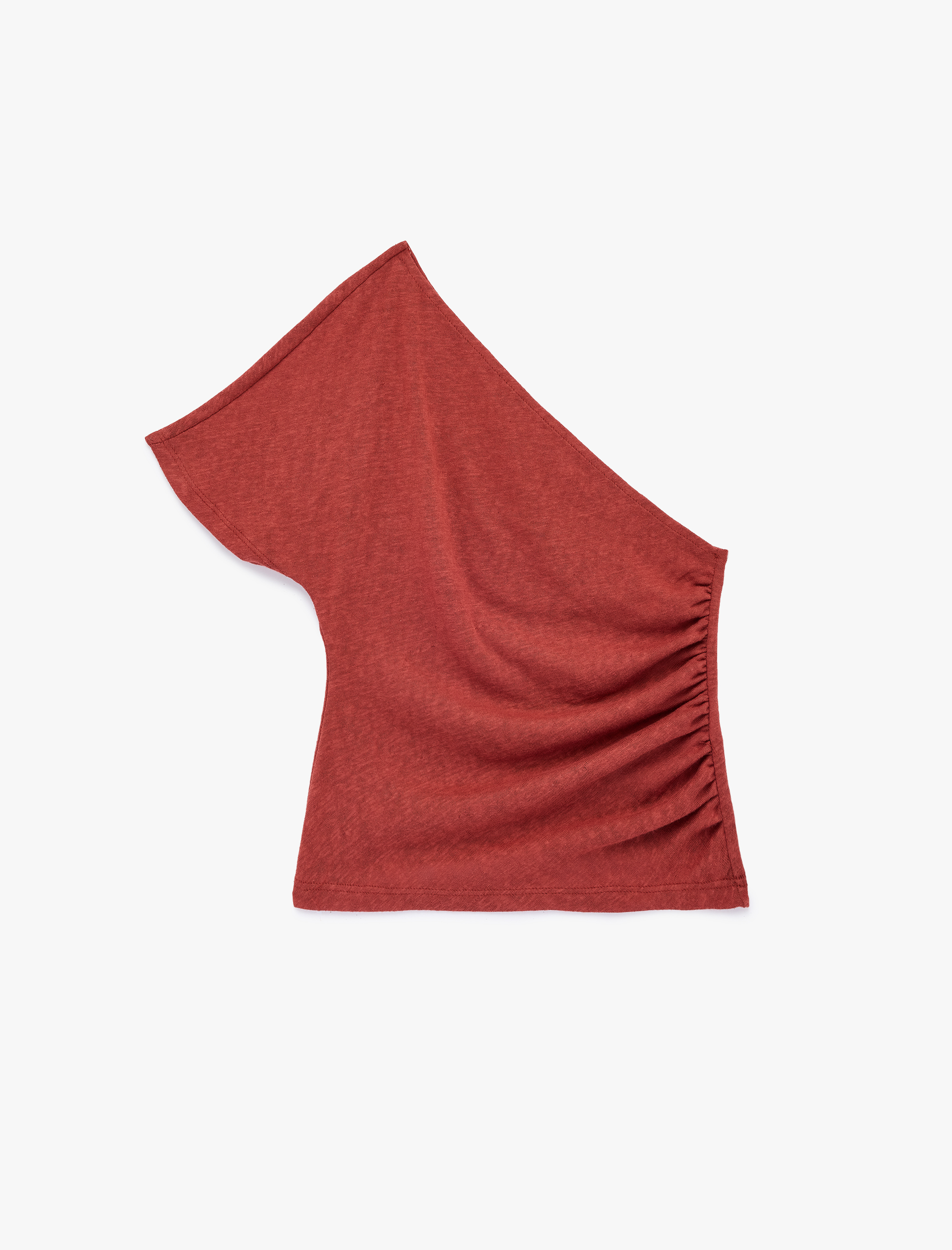   Regular Fit Drape Detaylı Asimetrik Yaka Tek Omuz Bluz