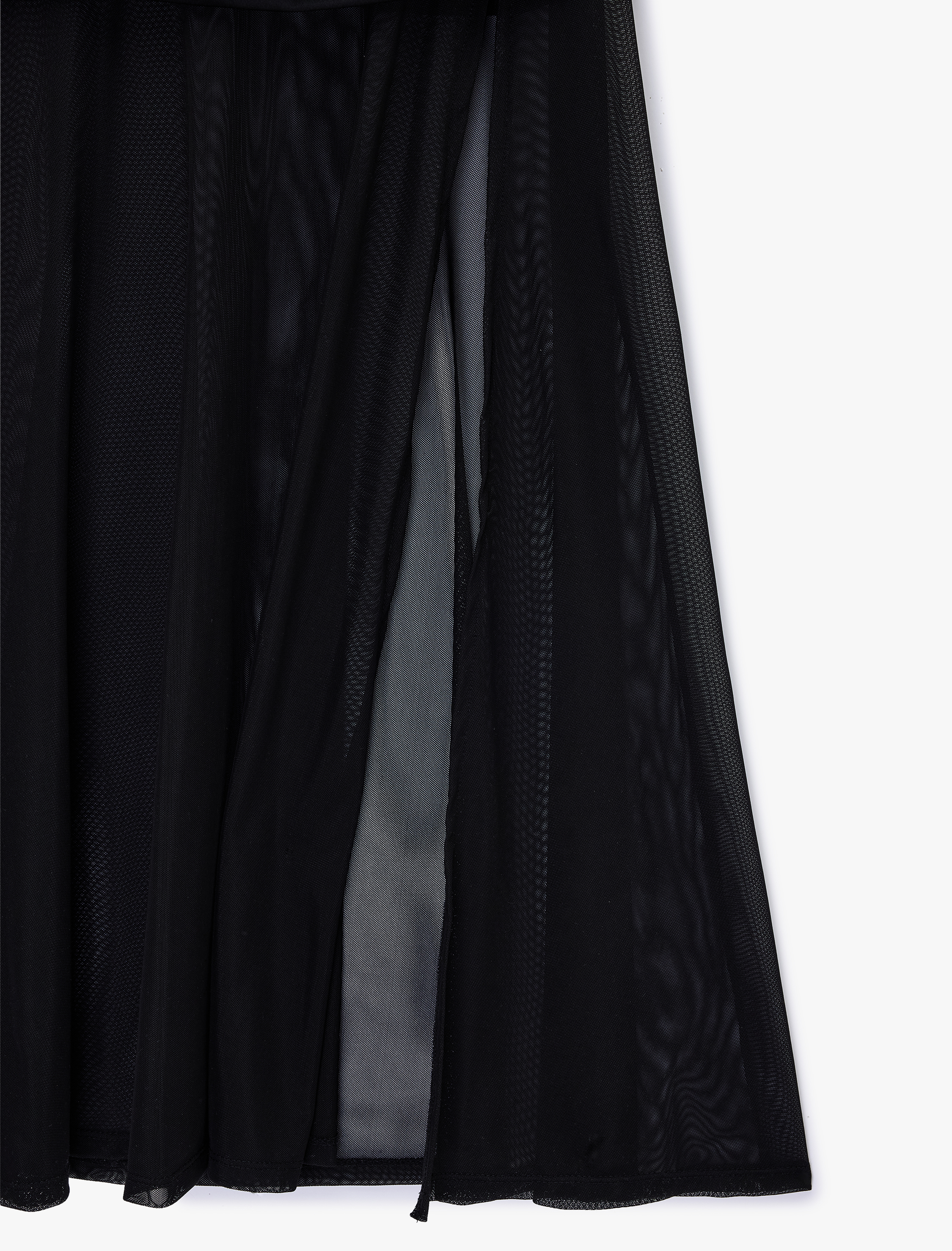   Slim Fit Drapeli Sırt Dekolteli Halter Yaka Tül Detaylı Uzun Elbise