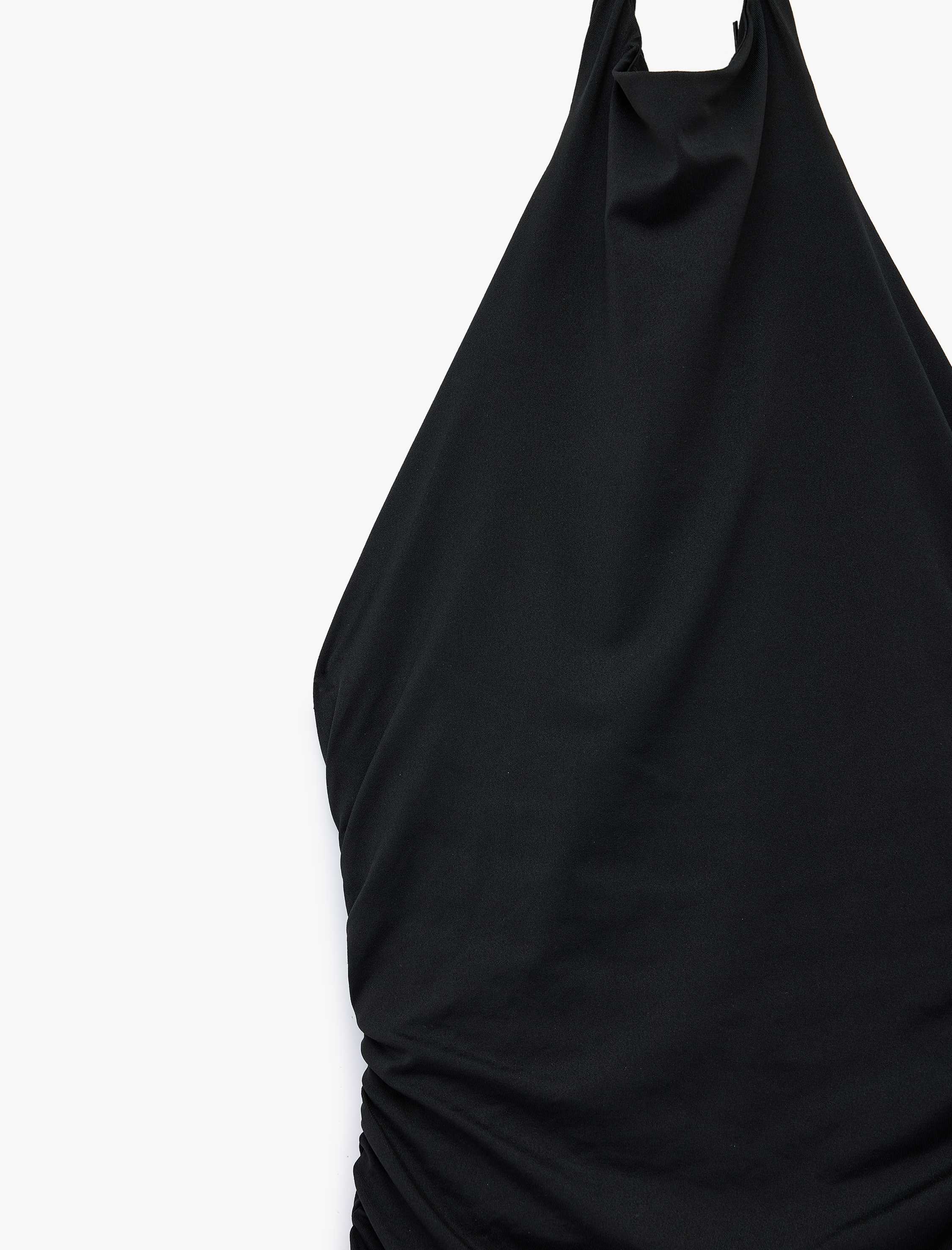   Slim Fit Drapeli Sırt Dekolteli Halter Yaka Tül Detaylı Uzun Elbise