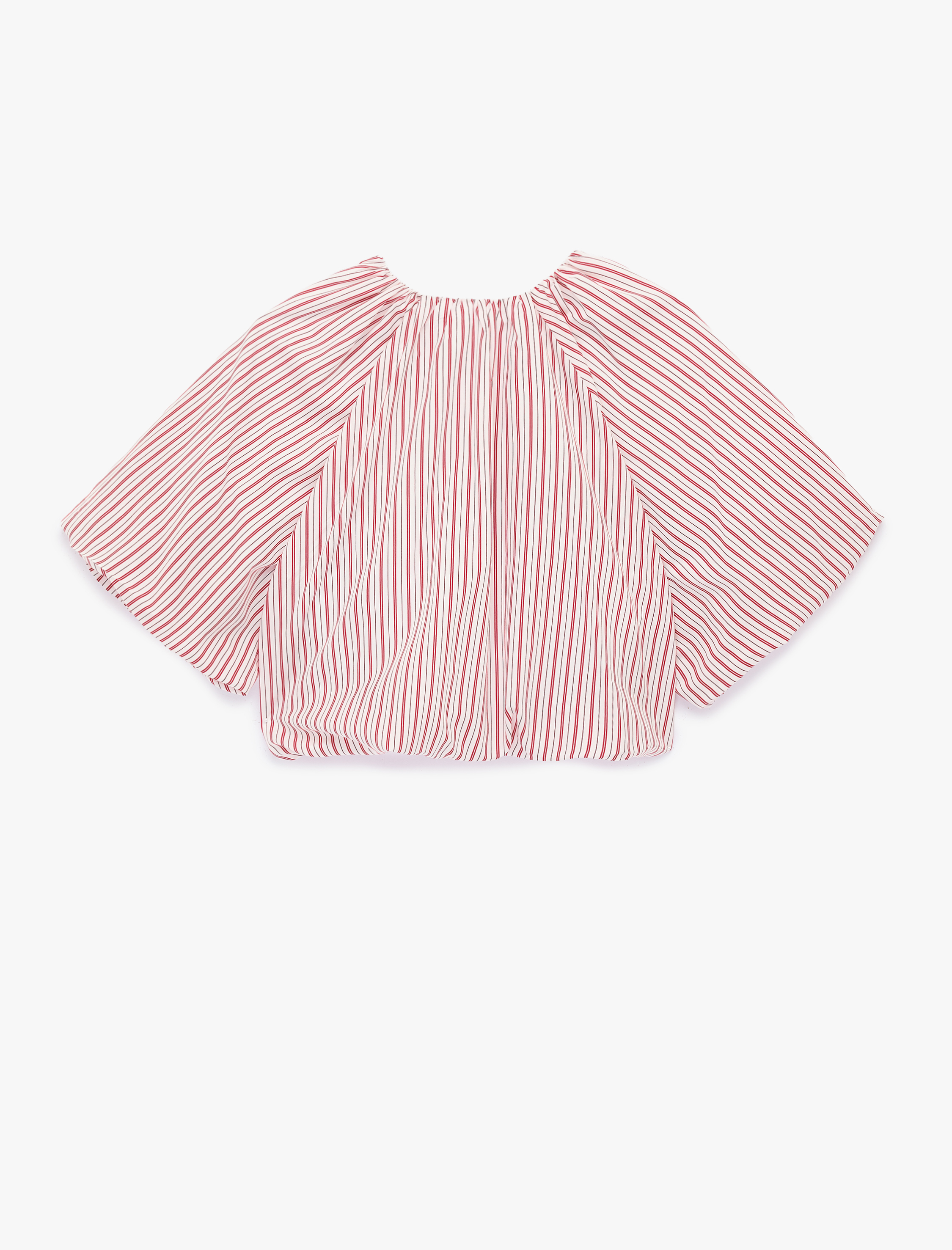   Viskon Bağcıklı Kaçık Yaka Çizgili Ovresize Balon Crop Bluz