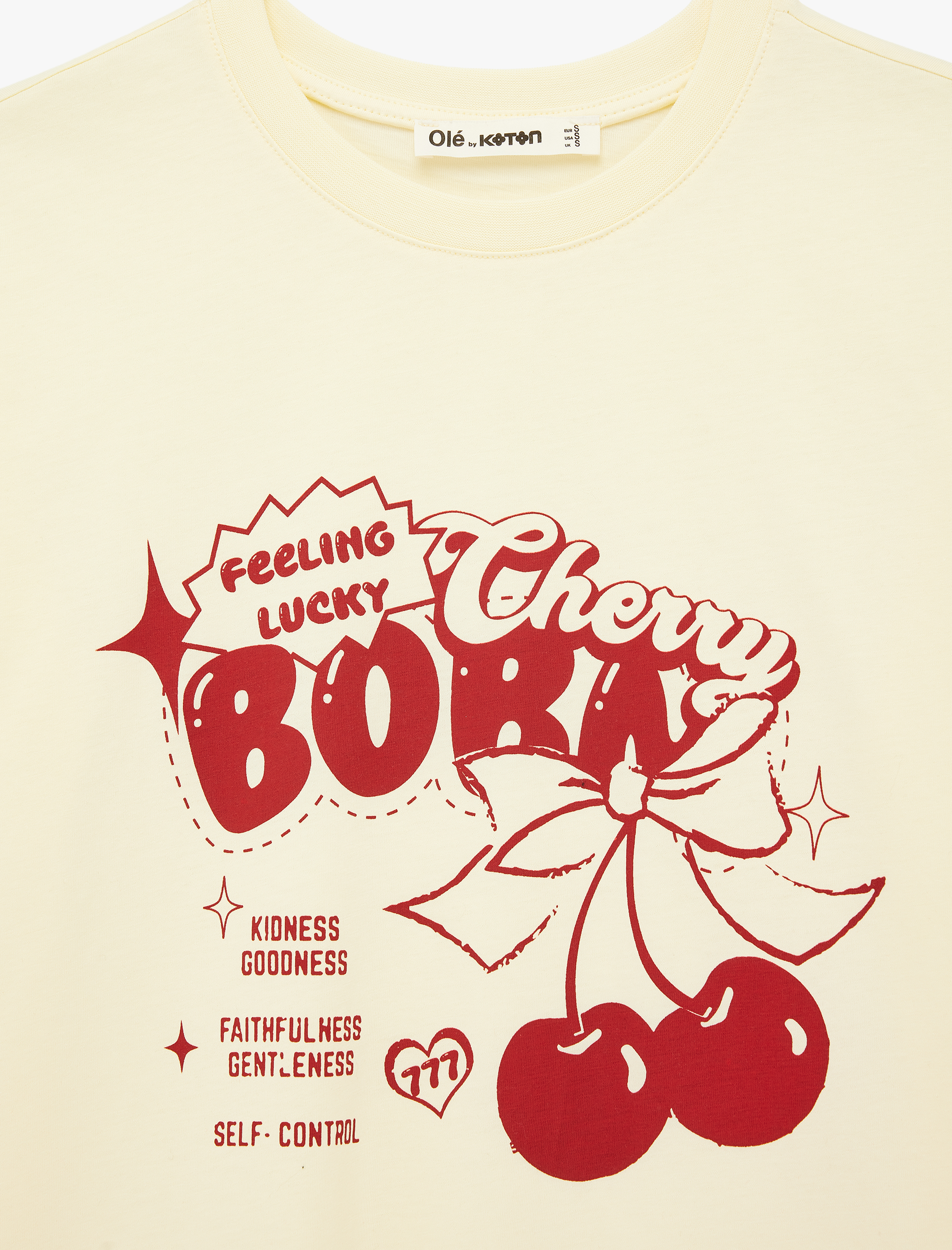   Bisiklet Yaka Kısa Kollu Pamuklu Kiraz Baskılı Tişört