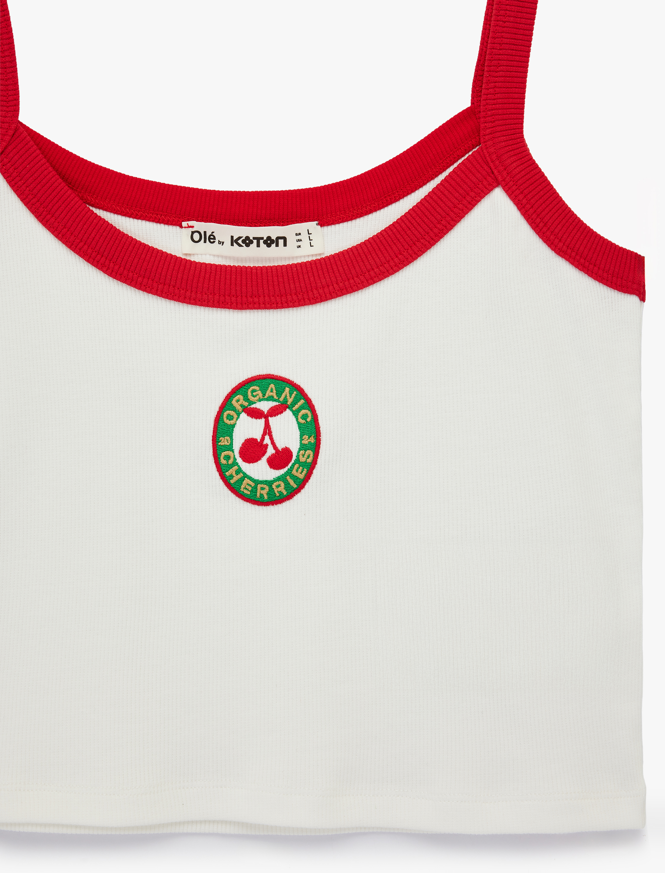   Pamuklu Askılı Biyeli Kiraz Nakışlı Bluz