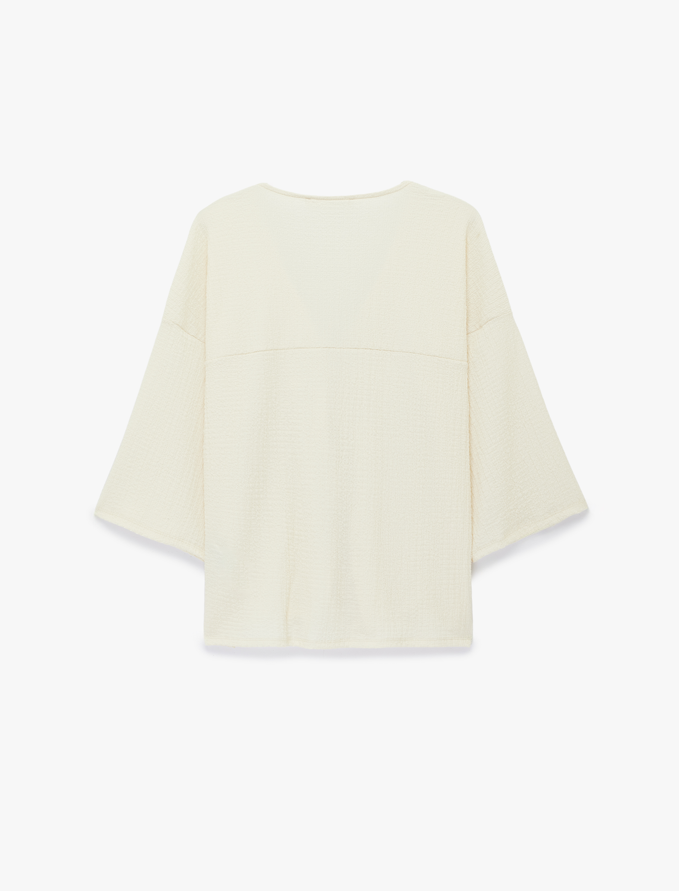   Bürümcük Kumaş Geniş Uzun Kollu Bağlama Detaylı Dokulu Kimono