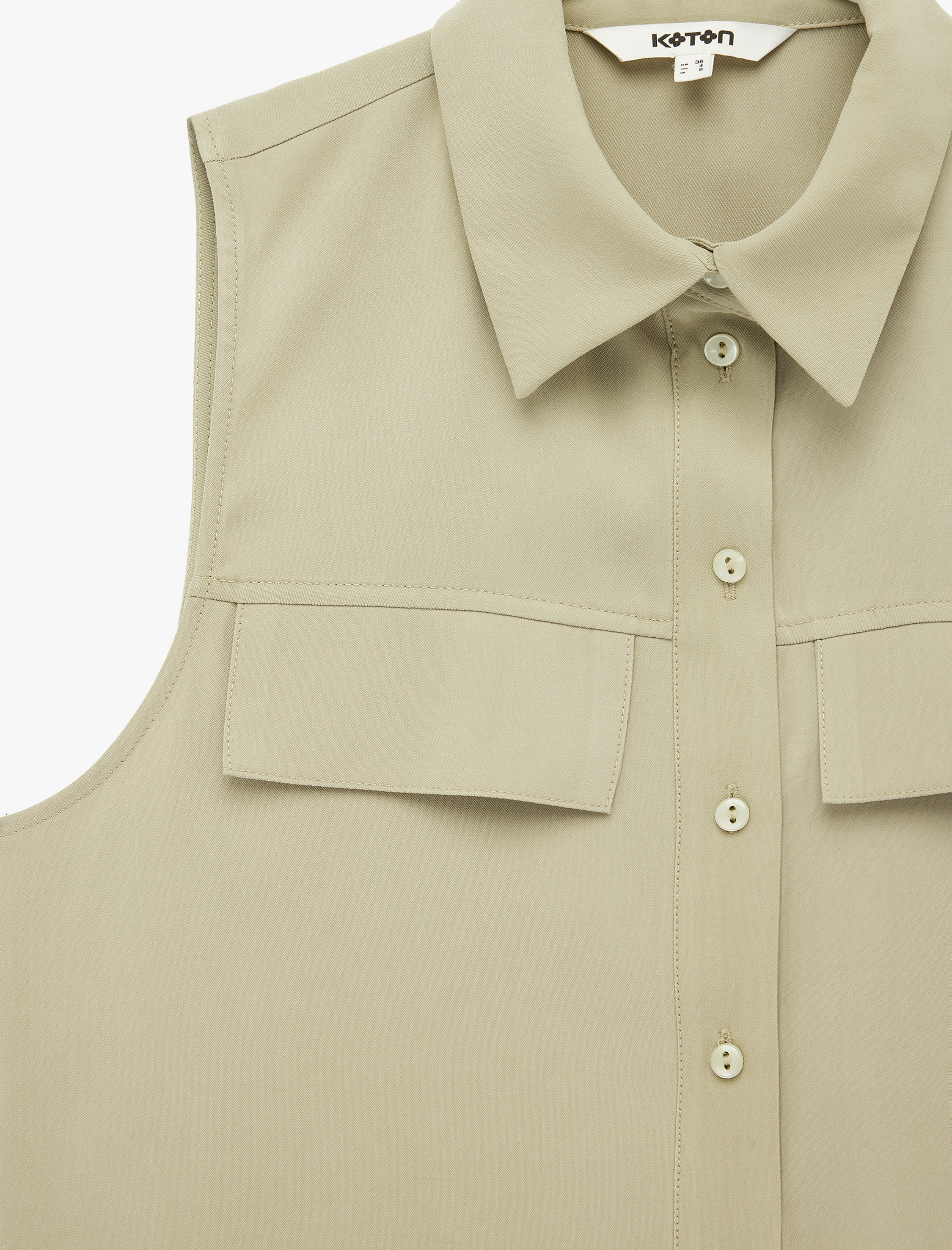   Viskon Kupro Kumaş Regular Fit Aplike Detaylı Kolsuz Gömlek