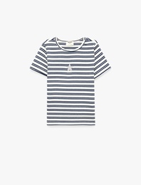 Kısa Kollu Bisiklet Yaka Simli Yıldız Detaylı Pamuklu Çizgili Tişört