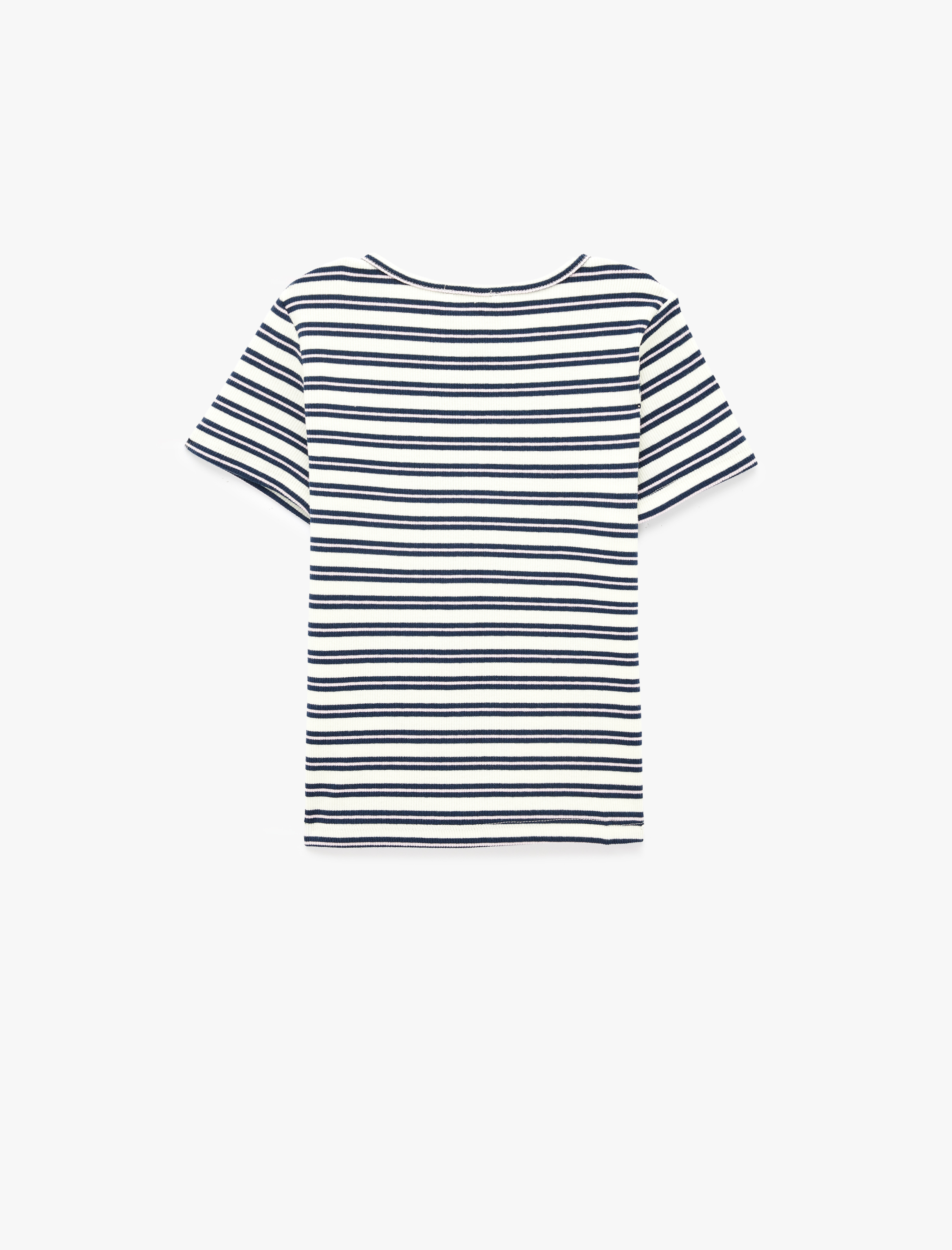  Kız Çocuk Kısa Kollu Bisiklet Yaka Simli Yıldız Detaylı Pamuklu Çizgili Tişört