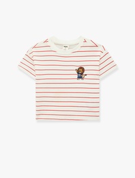 Kısa Kollu Bisiklet Yaka Pamuklu Çizgili Tişört