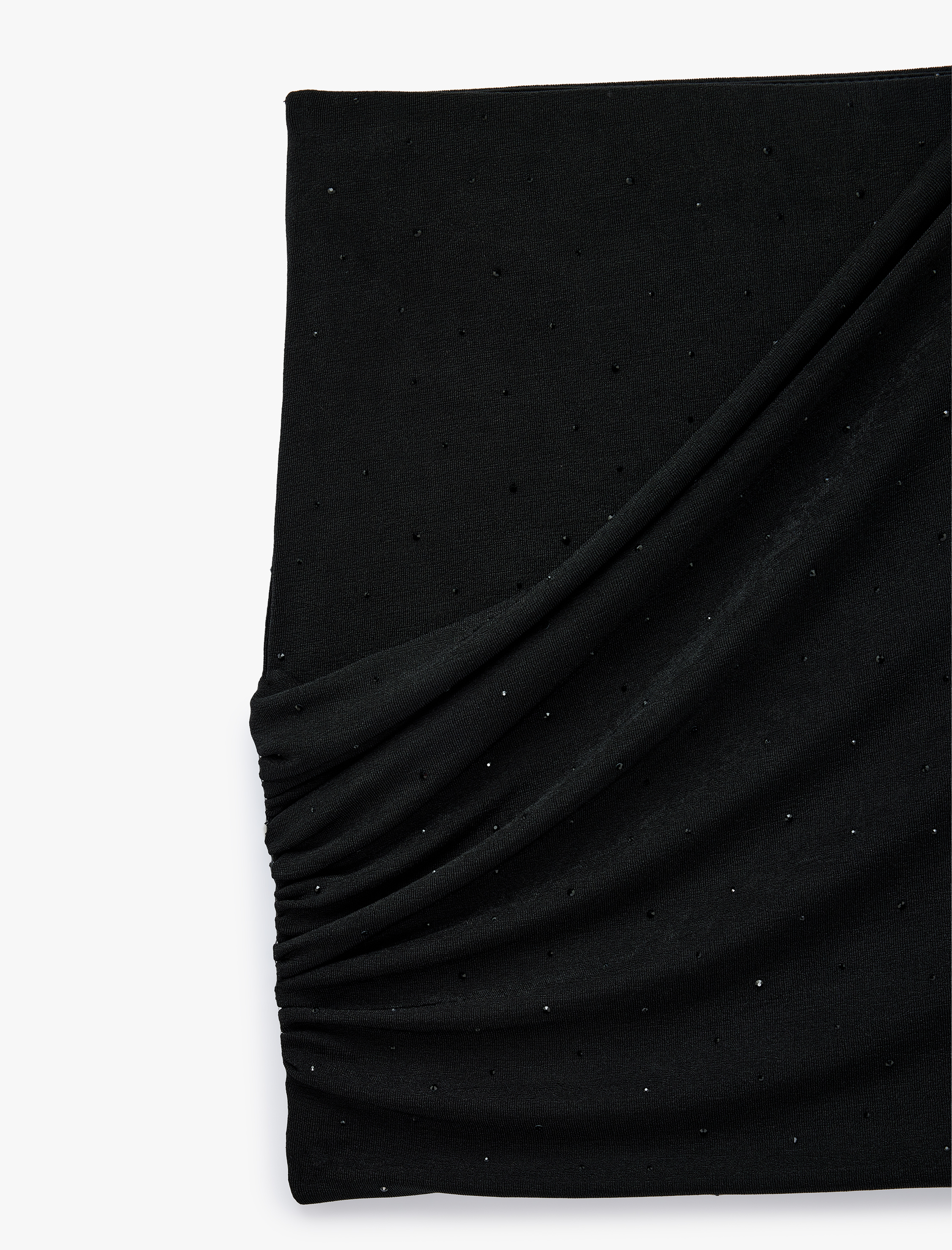   Drapeli Dantel Detaylı Taşlı Abiye Mini Etek