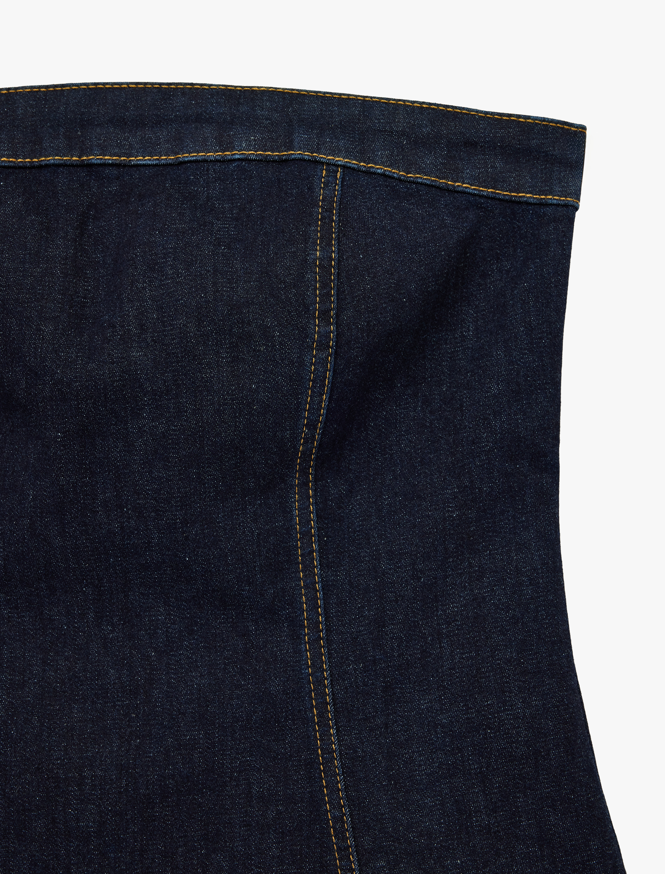   Pamuklu Fermuarlı Slim Fit Straplez Kolsuz Denim Bluz