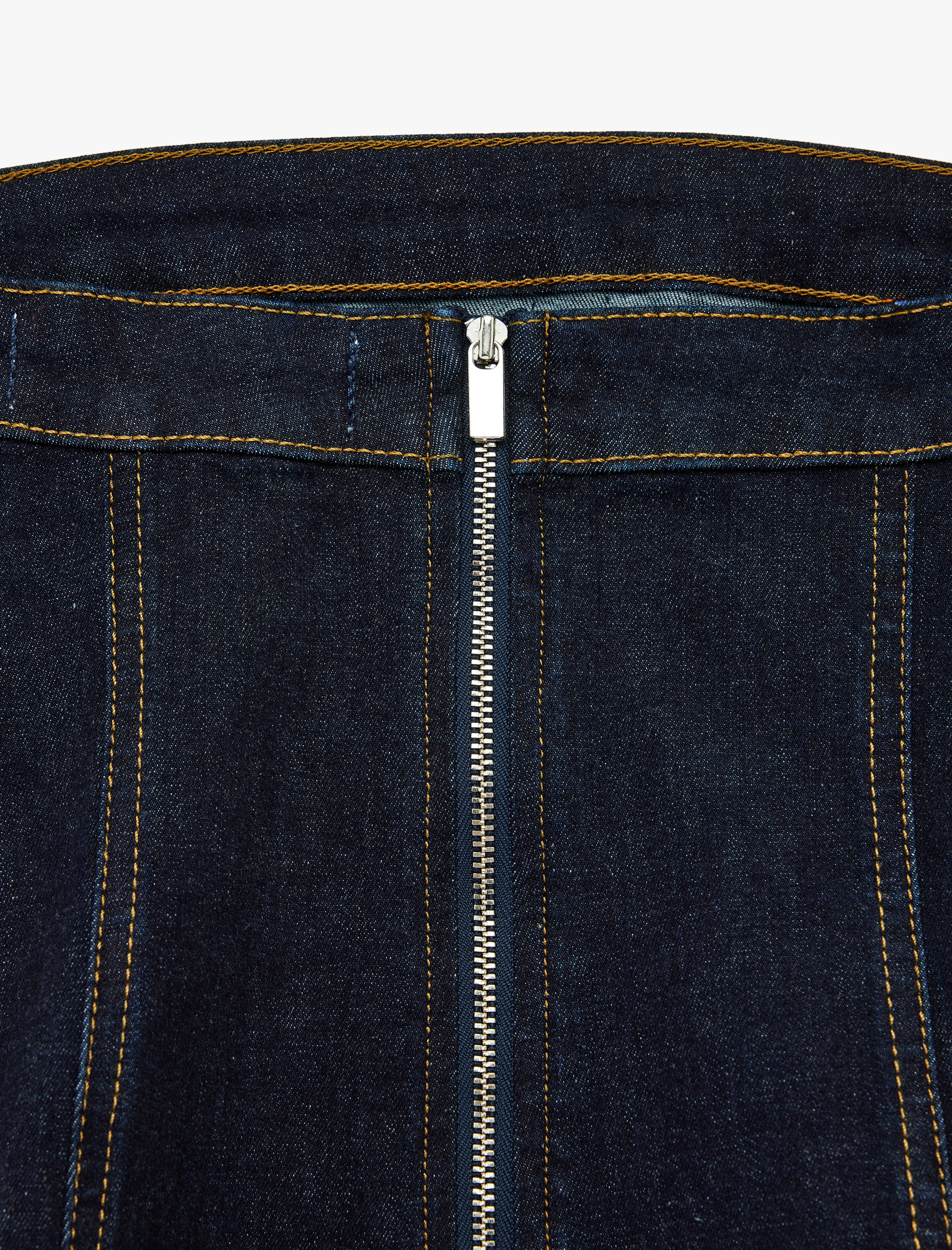   Pamuklu Fermuarlı Slim Fit Straplez Kolsuz Denim Bluz